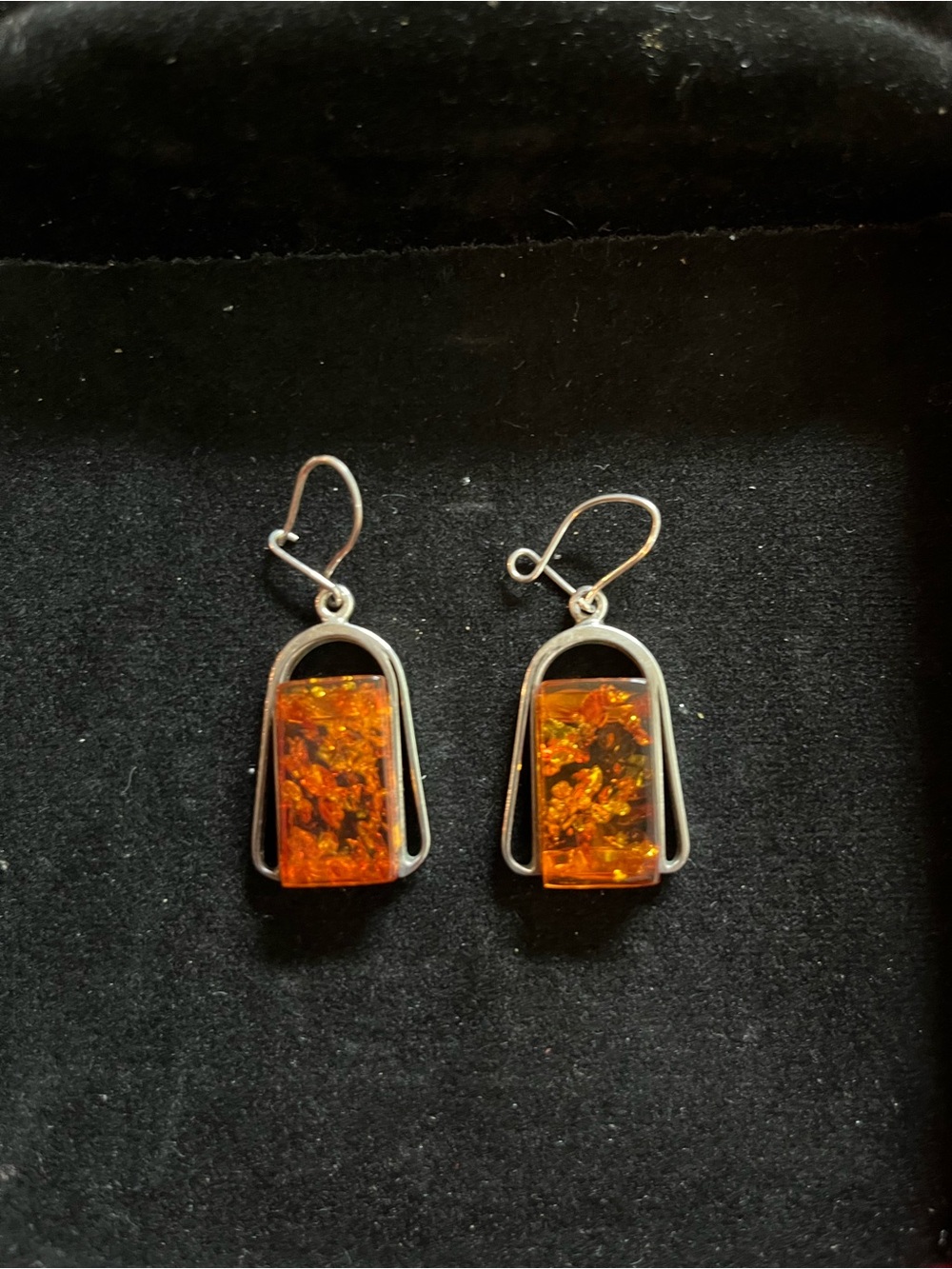 Handcrafted Amber Drop Earrings in Warm Orange